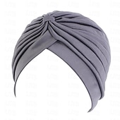 abordables Musulmán árabe-Sombreros turbantes suaves con nudo preanudado moda plisada gorro de quimioterapia diadema para dormir de color sólido naranja para mujeres Día de Reyes casual diario