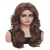 economico Parrucche storiche-Parrucche vintage Rugelyss parrucca mista marrone per donne parrucche sintetiche a strati complete per cosplay costume parrucche disco degli anni &#039;60 &#039;70 &#039;80 di Halloween