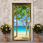 levne Garážové a dveřní bannery-okna pohled na pláž kryty dveří nástěnná malba výzdoba dveří gobelín dekorace záclona pozadí banner dveří odnímatelný pro přední dveře vnitřní venkovní domácí dekorace pokoje farma výzdoba zásoby