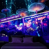 olcso Feketeművilágítás-blacklight gobelin UV reaktív világít a sötétben ragyogás buli hátborzongató virágok trippy ködös természet táj függő gobelin fali művészeti falfestmény nappali hálószobába