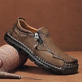 preiswerte Herrenpantoletten &amp; -slipper-Braune Slipper aus Kunstleder für Herren mit seitlichem Reißverschluss und handgenähten Details – bequeme Freizeitschuhe für die Arbeit, Reisen und den Alltag
