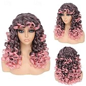 abordables Perruques de fête-perruque bouclée grande perruque bouclée pour femmes blanches et noires perruque afro bouclée longue de 20 pouces avec frange perruques de remplacement de cheveux synthétiques pour cosplay et