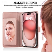 お買い得  iPhone用ケース-電話 ケース 用途 iPhone 16 iPhone 15 Pro Max iPhone 14 13 12 11 Pro Max Mini SE X XR XS Max 8 7 Plus ウォレットカードケース ミラー ジッパ－ 全身保護 幾何学模様 TPU PUレザー