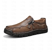 preiswerte Herrenpantoletten &amp; -slipper-Braune Slipper aus Kunstleder für Herren mit seitlichem Reißverschluss und handgenähten Details – bequeme Freizeitschuhe für die Arbeit, Reisen und den Alltag