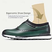 cheap Premium Leather Sneakers-Men&#039;s Premium Cowhide Leather Slip-On Loafers – Green and Black Brogue Design, Comfortable Cushioned Sole, Casual and Formal Shoes