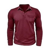 preiswerte Klassisches Poloshirt für Herren-Herren Poloshirt Polos mit Knöpfen Casual Sport Kargen Langarm Modisch Basic Glatt Taste Tasche Frühling &amp; Herbst Regular Fit Schwarz Weiß Armeegrün Rote Marineblau Dunkelgrün Poloshirt