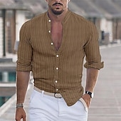 preiswerte Business Casual-Herren Hemd leinenhemd Baumwoll-Leinenhemd Weißes Baumwollhemd Hemd mit chinesischem Kragen Hemd mit Stehkragen Einfach Urlaub Hawaiianisch Schwarz Weiß Rosa Blau Langarm Großvaterkragen Frühling