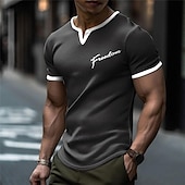cheap Men&#039;s 3D T-shirts-Men&#039;s Graphic Patchwork Letter Waffle T Shirt Short Sleeve T shirt 3D Print V Neck Shirt Designer Retro Vintage Casual Sports Outdoor Holiday Going out Black Blue Brown Spring &amp; Summer Clothing