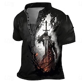 preiswerte Geist&amp;amp;Totenkopf-Herren Tempelritter Kreuz Henley Hemd T-Shirt 3D-Druck Gotisch Subkultur Urlaub Täglich Ausgehen Frühling &amp; Sommer Schwarz / Weiß Schwarz Rote Henley Henley T-Shirt