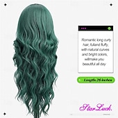 abordables Pelucas de fiesta-Peluca ondulada larga ombre verde para mujeres peluca rizada de 26 pulgadas con parte central peluca sintética de fibra resistente al calor ideal para uso diario y fiestas pelucas de Halloween para