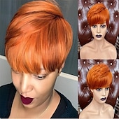 abordables Perruques de fête-Perruques Courtes Synthétiques pour Femmes Noires/Blanches Cheveux de Couleur Naturelle Perruques pour Femmes Perruques Cheveux Courts avec Frange Perruques de la Saint-Patrick Perruques d&#039;Halloween