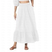 preiswerte Wesentliche Falsche Unterteile-Damen Basic Lässig Maxi Hohe Taille Röcke Einfarbig Tasche Alltagstauglich Wochenende Schwarz Weiß Sommer Baumwolle und Leinen