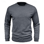 cheap Waffle Knit Tee-Men&#039;s Waffle Shirt T Shirt Tee Top Long Sleeve Shirt Long Sleeve Crew Neck Spring &amp;  Fall Plain Fashion Designer Basic Knitted Vacation Street Going out Dark Brown Dark Grey Black Top Tee for Men