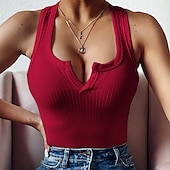 billige Tanks og camisole til kvinner-Kvinne Camisole Tank Top Svart Hvit Gul Enfarget Uten Ermer Fest Sport Gatekledd Løs Sexy V Hals Vanlige S