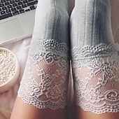 cheap Socks-Women&#039;s Stockings Wedding Work Daily Lace Retro Cotton Simple Casual Vintage Retro Elastic Casual 1 Pair