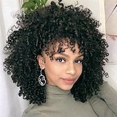 economico Parrucche da festa-Parrucche ricce per donne nere 14 pollici parrucche afro ricce morbide con frangia parrucche ricce miste in tinta biondo marrone parrucche ricce complete per uso quotidiano parrucche di Halloween