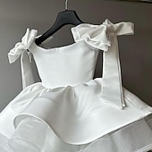 preiswerte Kleider für die Blumenmädchen-Blumenmädchenkleid Mädchen Party Kleid Leistung Hochzeit Party Prinzessin Süß Gitter Feste Farbe Ärmellos Schulterfrei Weiß 2-12 Jahre