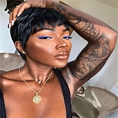 abordables Perruques de fête-Perruques Courtes Synthétiques pour Femmes Noires/Blanches Cheveux de Couleur Naturelle Perruques pour Femmes Perruques Cheveux Courts avec Frange Perruques de la Saint-Patrick Perruques d&#039;Halloween