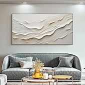 cheap Landscape Paintings-Hand painted Textured White Abstract Sandy Beach Oil Painting on Canvas handmade Original Blue Ocean Painting Custom Art Decor for Living room Wall Decor Wall Art