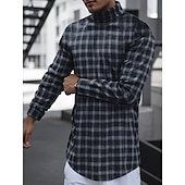 お買い得  ベーシックTシャツ-男性用 Tシャツ タートルネックシャツ 長袖シャツ 長袖 ロールカラー レギュラーカラー 秋冬 チェック 千鳥格子 ライトウェイト 筋 スリムフィット バケーション カジュアル 祝日 ブラック / ホワイト ブラック イエロー メンズトップTシャツ