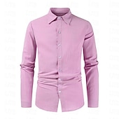 economico Casual da lavoro-Per uomo Camicia Camicia di lino Camicia Estiva Camicia da Spiaggia Semplice Vacanza Camicia hawaiana Nero Rosa Blu marino Viola Manica Lunga Bavero Primavera &amp; Autunno Abbigliamento Bottonato