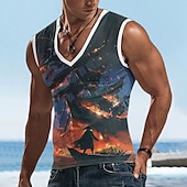 cheap 3D T shirts-Men&#039;s Graphic Sailboat Tank Top Vest Top Sleeveless T Shirt for Men Sleeveless T shirt 3D Print V Neck Shirt Daily Designer Casual Sports Outdoor Holiday Gym Blue Sky Blue Orange Summer Clothing