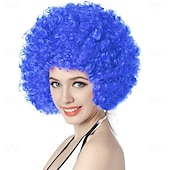 olcso Party Parókák-rövid, göndör, göndör afro paróka nőknek 70-es évek szintetikus hőálló parókák vicces party cosplay haj St. Patrick napi parókák