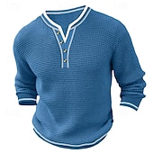 olcso Alkalmi Henley póló-Férfi Póló Gofri Henley ing Henley ing Tee Top Hosszú ujjú ing Színes Henley Utca Vakáció Hosszú ujj Kollázs Ruházat Divat Dizájn Alap