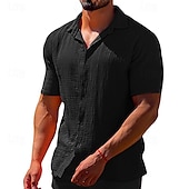 cheap Men&#039;s Button Up Shirts-Men&#039;s Summer Shirt Casual Shirt Beach Shirt T Shirt Button Up Shirt Tee Black White Blue Brown khaki Short Sleeve Plain Lapel Vacation Hawaiian Button-Down Clothing Apparel Polyester Fashion Casual