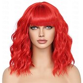 cheap Synthetic Trendy Wigs-Bob Wig With Bangs Short Wavy Blue Wig Women Synthetic Colored Bachelorette Wigs Shoulder Length Party Halloween Christmas Fun Cosplay Wigs