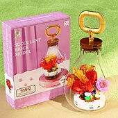 お買い得  組立ておもちゃ-女性の日のギフト、球根の多肉植物、ビルディングブロックセット、LEDストリングライト2個付き、DIY、3つの調節可能なフラッシュスピード、女性の日、女の子への母の日のギフト、お母さんへの母の日のギフト。