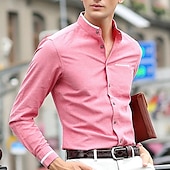 economico camicie oxford da uomo-Per uomo Camicia Camicia con colletto cinese Camicia con colletto alla coreana Camicia elegante Camicia con Bottoni Semplice Matrimonio Feste Rosa Blu Azzurro cielo Grigio scuro Manica Lunga Colletto