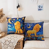 abordables style animalier-Housse de coussin double face motif lion 1 pièce | Housse de coussin carrée décorative douce, taie d&#039;oreiller pour chambre à coucher, salon, qualité supérieure, coussin d&#039;intérieur pour canapé, lit,