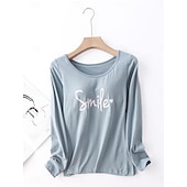 billiga Sovkläder till damer-kvinnors pyjamasset brev mode komfort hem daglig säng bomull andas rund hals långärmad t-shirt t-shirt byxa bröstkuddar sommar vår hem outfits
