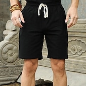 baratos Clássico-Homens Shorts de linho Shorts de praia Com Cordão Cintura elástica Tecido Respirável Macio Casual Final de semana Moda Roupa de rua Preto Branco Micro-Elástica