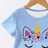 cheap Girl&#039;s 3D Cartoon-Girls&#039; 3D Unicorn Tee &amp; Shorts Pajama Set Pink Short Sleeve 3D Print Summer Active Fashion Cute Polyester Kids 3-12 Years Crew Neck Home Causal Indoor Regular Fit