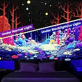 olcso Feketeművilágítás-blacklight gobelin uv reaktív izzás a sötét erdőben trippy ösvény ködös természet táj függő gobelin fali művészeti falfestmény nappali hálószobába