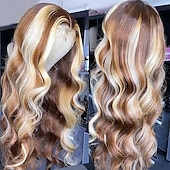 economico Parrucche lace front capelli veri-p4/613 parrucca con evidenziazione 13x4 parrucca frontale in pizzo parrucca con capelli umani ondulati 180% densità