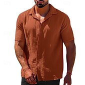 cheap Men&#039;s Button Up Shirts-Men&#039;s Summer Shirt Casual Shirt Beach Shirt T Shirt Button Up Shirt Tee Black White Blue Brown khaki Short Sleeve Plain Lapel Vacation Hawaiian Button-Down Clothing Apparel Polyester Fashion Casual