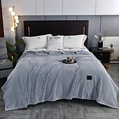 cheap Blankets &amp; Throws-Thickened Solid Color Pineapple Checked Flannel Blanket Coral Velvet Sofa Cover Blanket Air Conditioning Blanket Nap Blanket