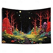 olcso Feketeművilágítás-blacklight gobelin uv reaktív izzás a sötét erdőben trippy ösvény ködös természet táj függő gobelin fali művészeti falfestmény nappali hálószobába