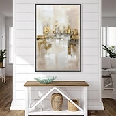 preiswerte Ölgemälde-Großes handgemaltes Blattgoldgemälde auf Leinwand, abstraktes beiges Ölgemälde, luxuriöse Kunst, strukturiertes Gemälde, handgemalte Kunst, goldenes Ölgemälde, Wanddekoration für Hoteldekoration