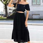 preiswerte Wesentliche Falsche Unterteile-Damen Basic Lässig Maxi Hohe Taille Röcke Einfarbig Tasche Alltagstauglich Wochenende Schwarz Weiß Sommer Baumwolle und Leinen