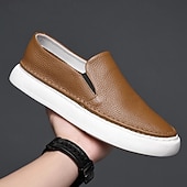 economico Scarpe Casual Slip-On-sneakers slip-on da uomo in pelle nera con suola bianca ammortizzata e design minimalista, mocassini casual per lavoro, viaggio e uso quotidiano
