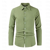 economico Casual da lavoro-Per uomo Camicia Camicia di lino Camicia Estiva Camicia da Spiaggia Semplice Vacanza Camicia hawaiana Nero Rosa Blu marino Viola Manica Lunga Bavero Primavera &amp; Autunno Abbigliamento Bottonato