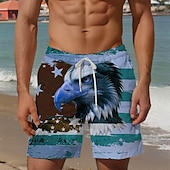 cheap Independence Day Bottoms-Men&#039;s Eagle National Flag Swim Trunks Swim Shorts Board Shorts Mid Waist Vacation Hawaiian Holiday Vacation Holiday Beach Drawstring with Mesh lining Elastic Waist Designer Clothing Apparel