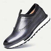 cheap Premium Leather Sneakers-Men&#039;s Premium Cowhide Leather Slip-On Loafers – Green and Black Brogue Design, Comfortable Cushioned Sole, Casual and Formal Shoes