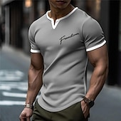 cheap Men&#039;s 3D T-shirts-Men&#039;s Graphic Patchwork Letter Waffle T Shirt Short Sleeve T shirt 3D Print V Neck Shirt Designer Retro Vintage Casual Sports Outdoor Holiday Going out Black Blue Brown Spring &amp; Summer Clothing