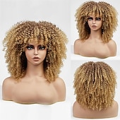 baratos Perucas de Carnaval-perucas vermelhas cacheadas para mulheres negras peruca vermelha crespa cacheada com franja peruca afro sintética cacheada de 14 polegadas para uso diário perucas de carnaval