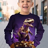 halpa Poikien 3D Eläimet-Pyhä Patrick Poikien 3D Dinosaurus College Pullover Pitkähihainen 3D-tulostus Kevät Syksy Muoti Katutyyli Tyylikäs Lapset 3-12 vuotta 4-12 vuotta Tiukka pyöreä kaula-aukko ulko- Kausaliteetti